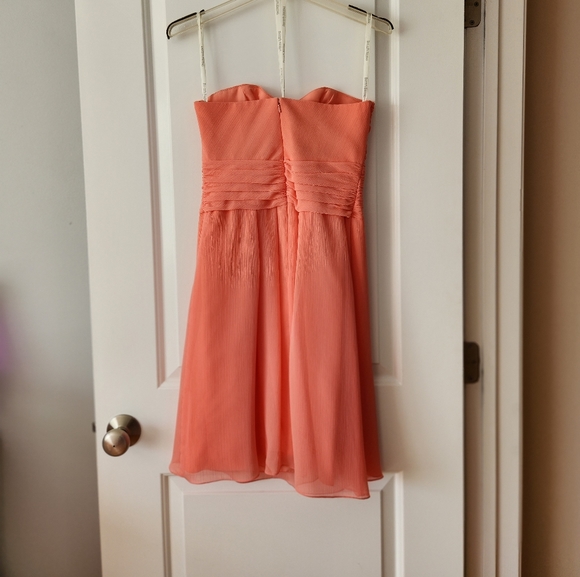 David's Bridal chiffon bridesmaid dress, coral color, size 2 - Picture 2 of 3
